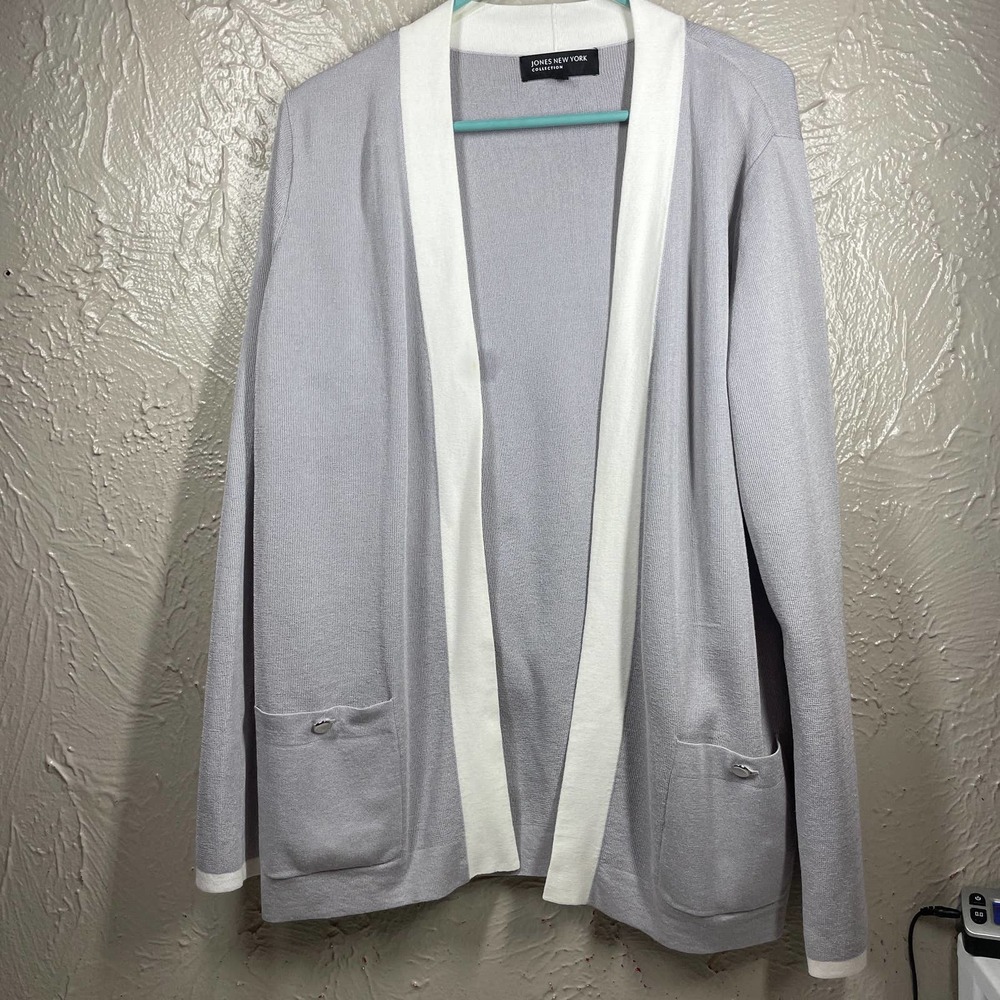 Jones New‎ York Collection Gray Open Front Knit Cardigan Sweater Womens Sz XL